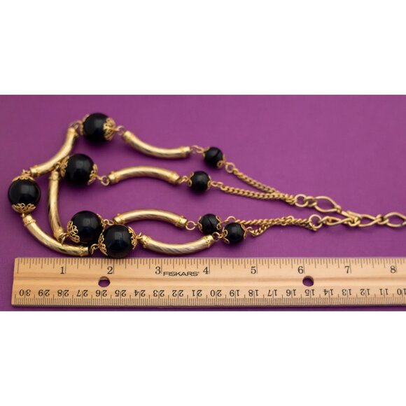 Vintage Gothic Black and Gold Tone Multi-Strand Necklace 18 Inches - Q22 - Picture 3 of 3